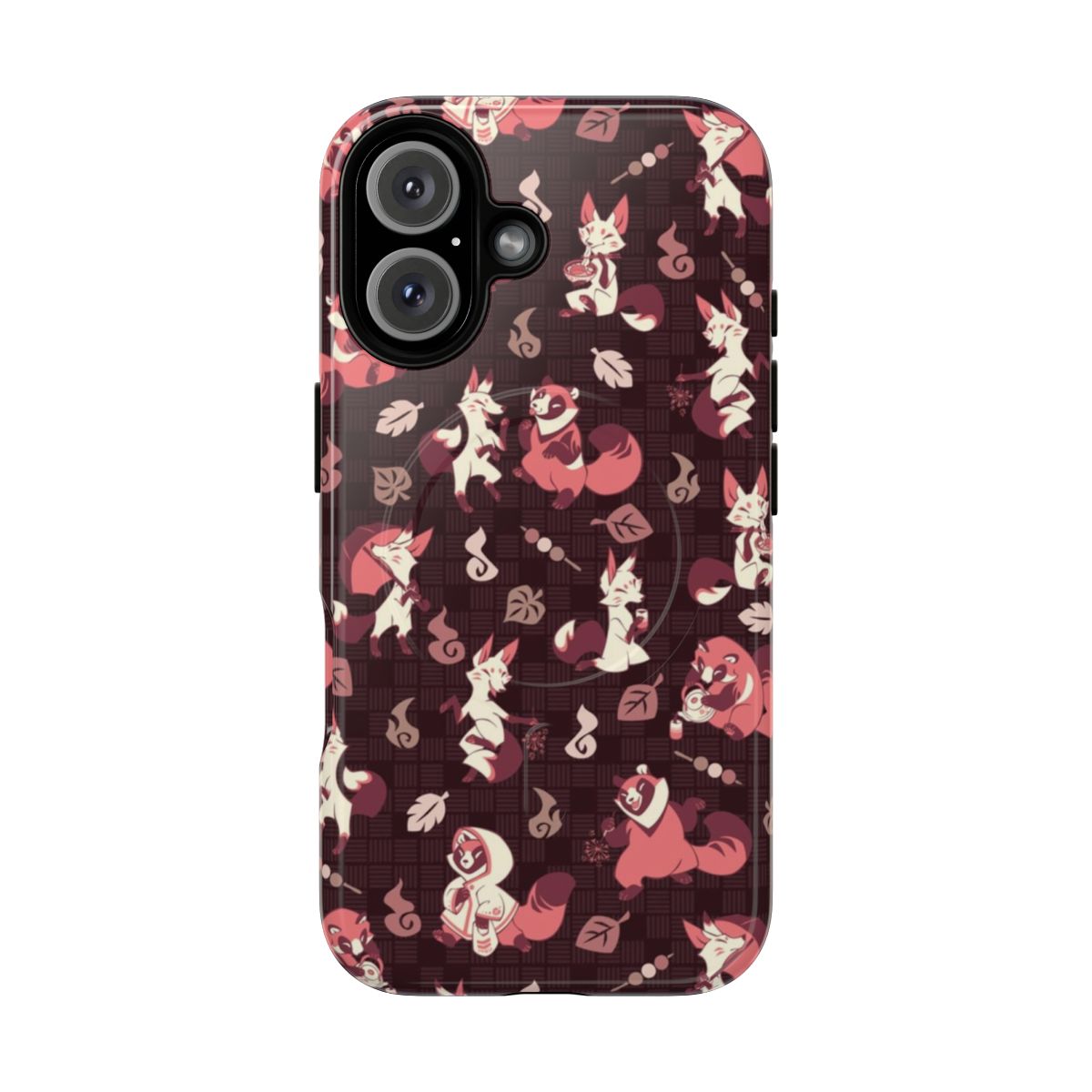 Tanukitsu inspired magnetic tough phone cases with mocha flavored designs featuring Japanese yokai creatures like tanuki, kitsune, and more.