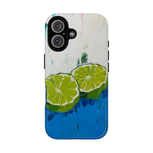 Lime green smartphone case featuring an original oil painting of limes and other botanical elements