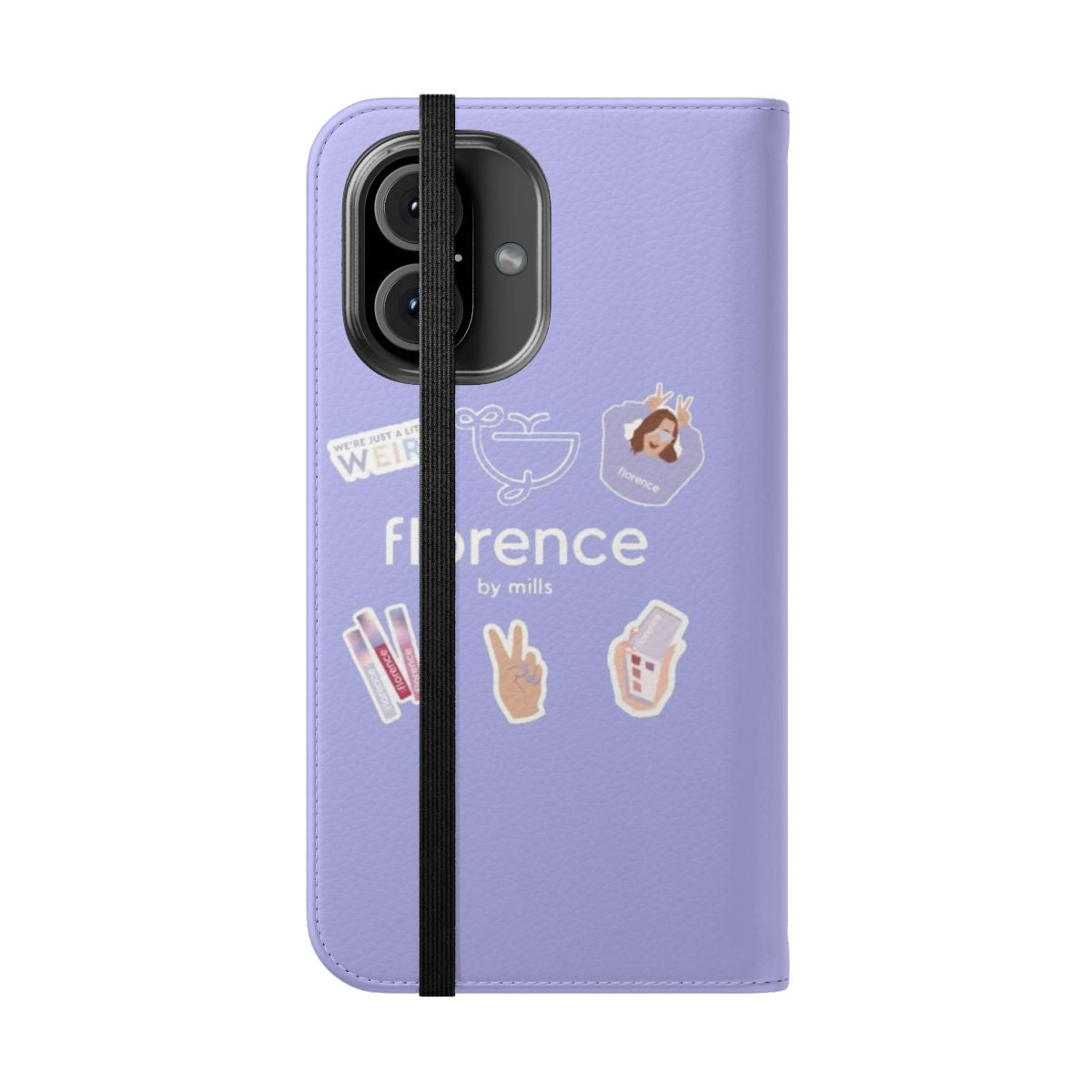 Stylish flip cover phone case with the Florence by Mills logo - Folded Front