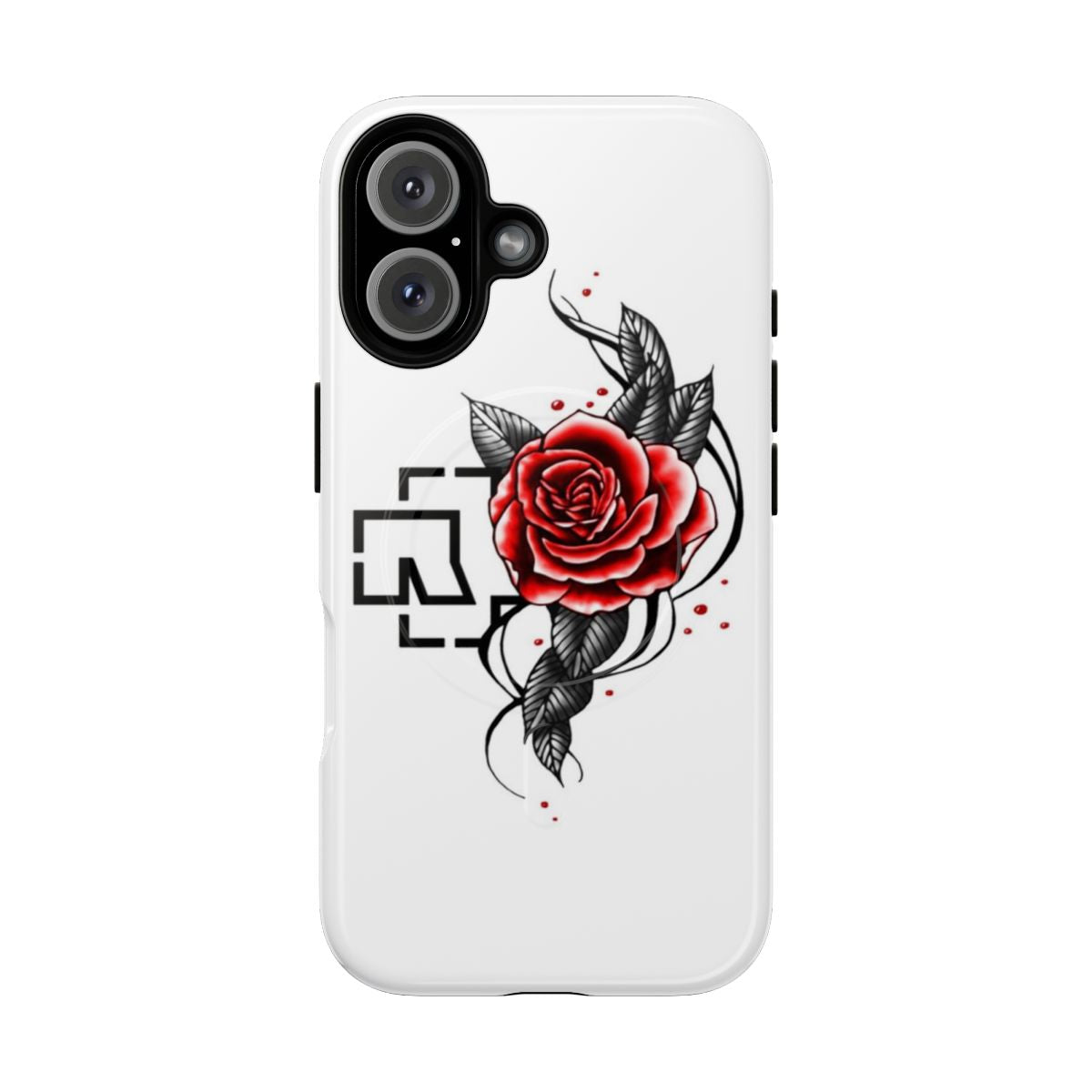 Magnetic tough phone case featuring a floral design with roses and leaves