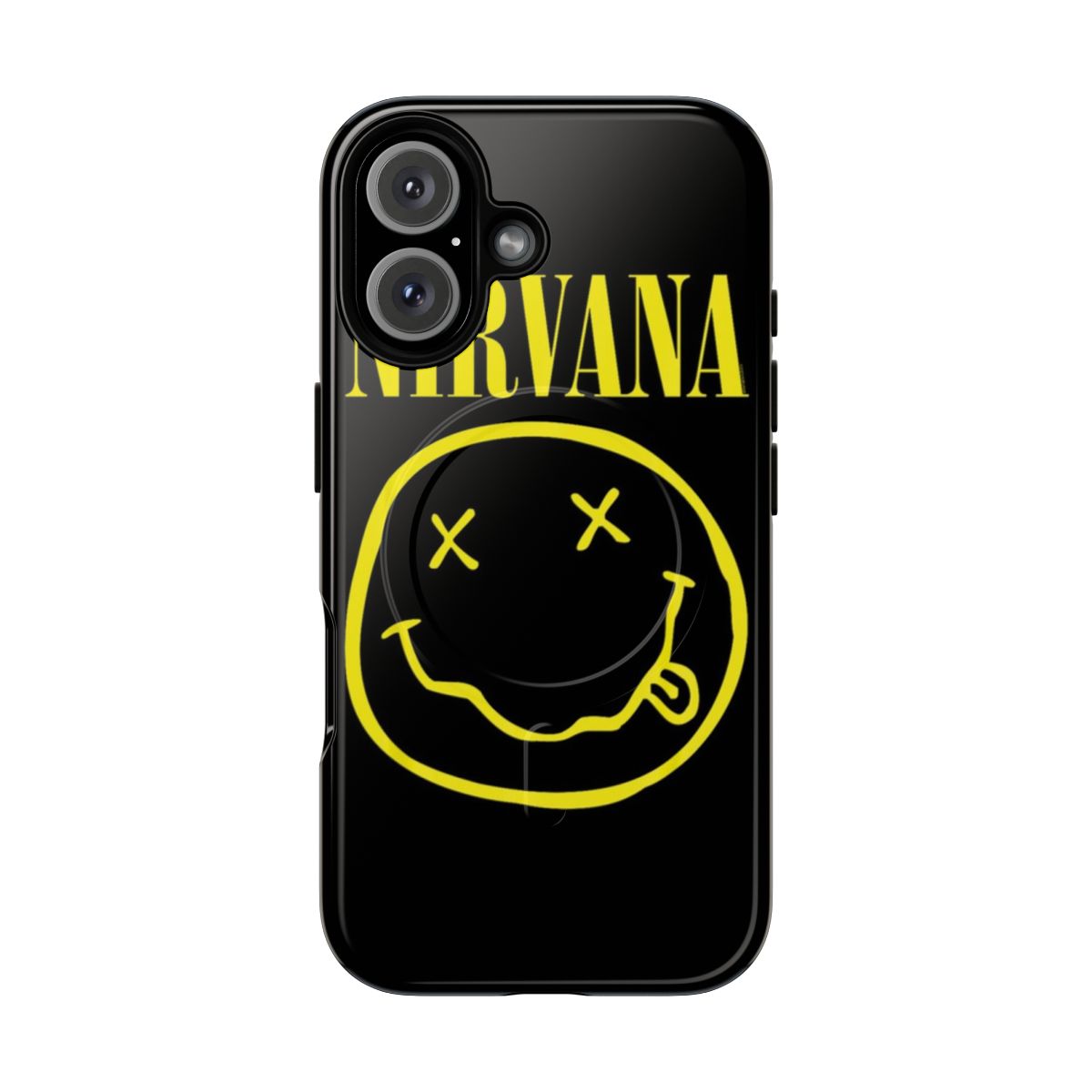 Magnetic phone case with Nirvana happy face rock music band design