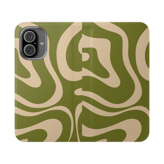 Mid-mod olive green and beige abstract pattern flip phone case