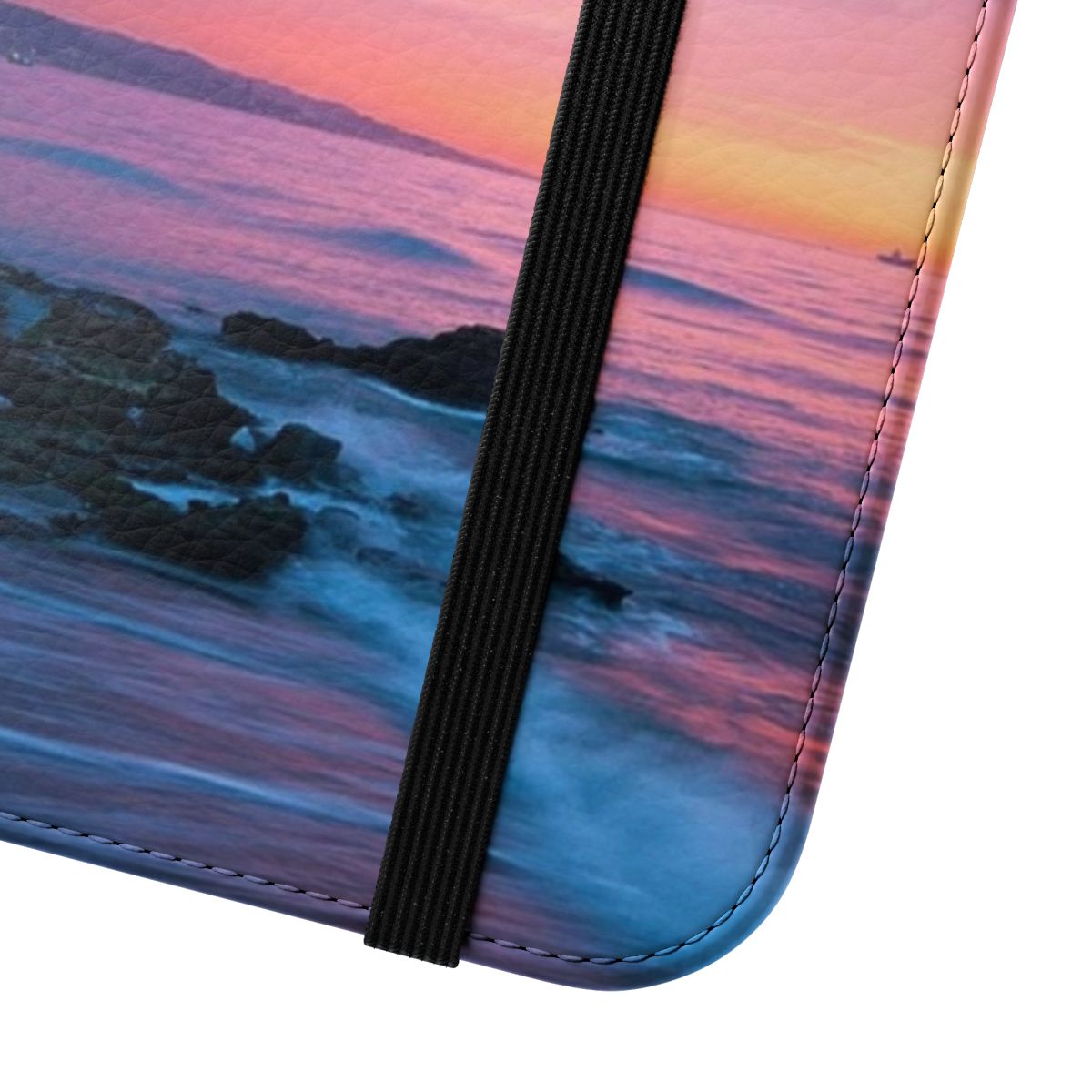 Tropical beach sunset phone case cover with pink and orange skies, ocean waves, and coastal scenery. - Close Up