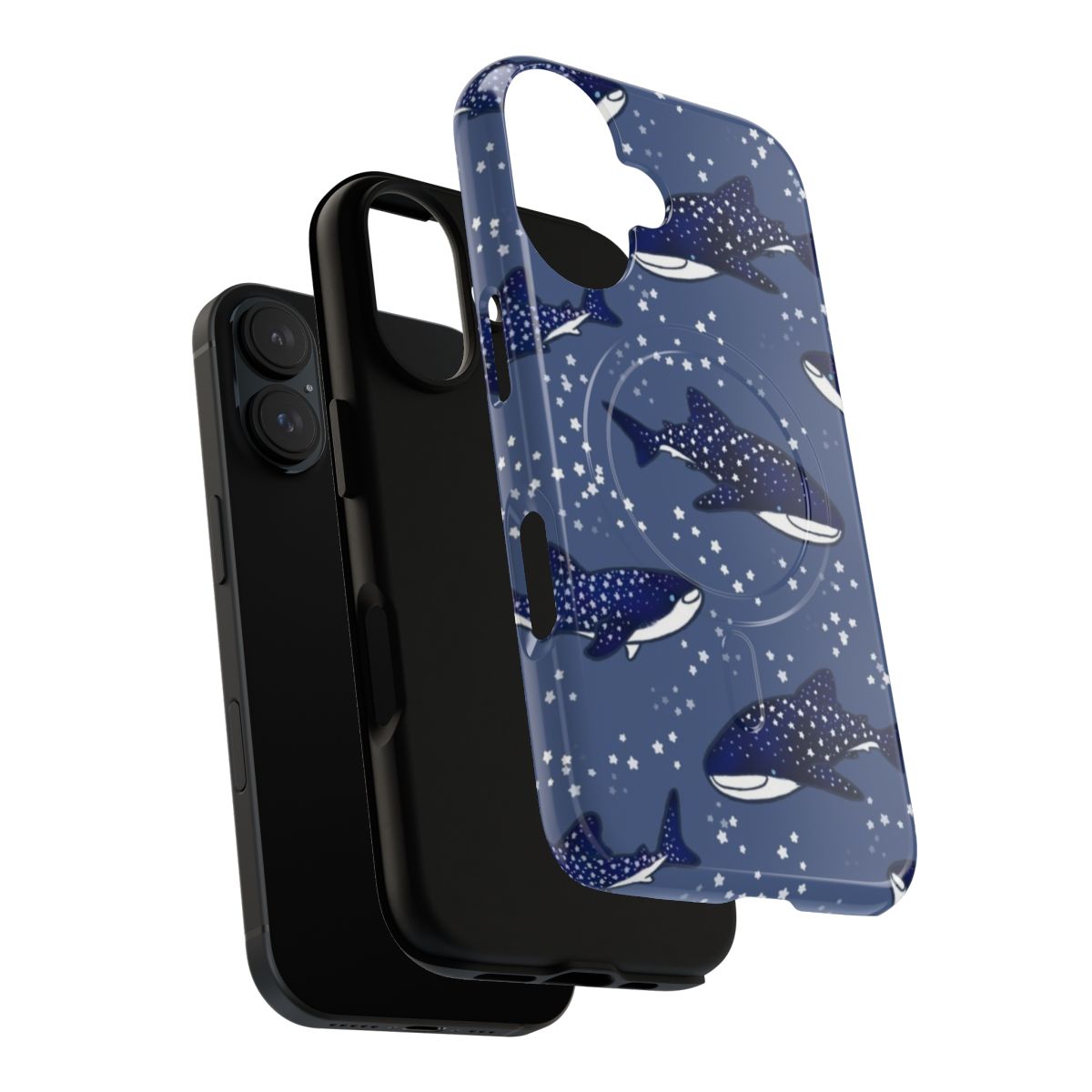 Glowing whale shark phone case in dark blue cosmic design - Layers