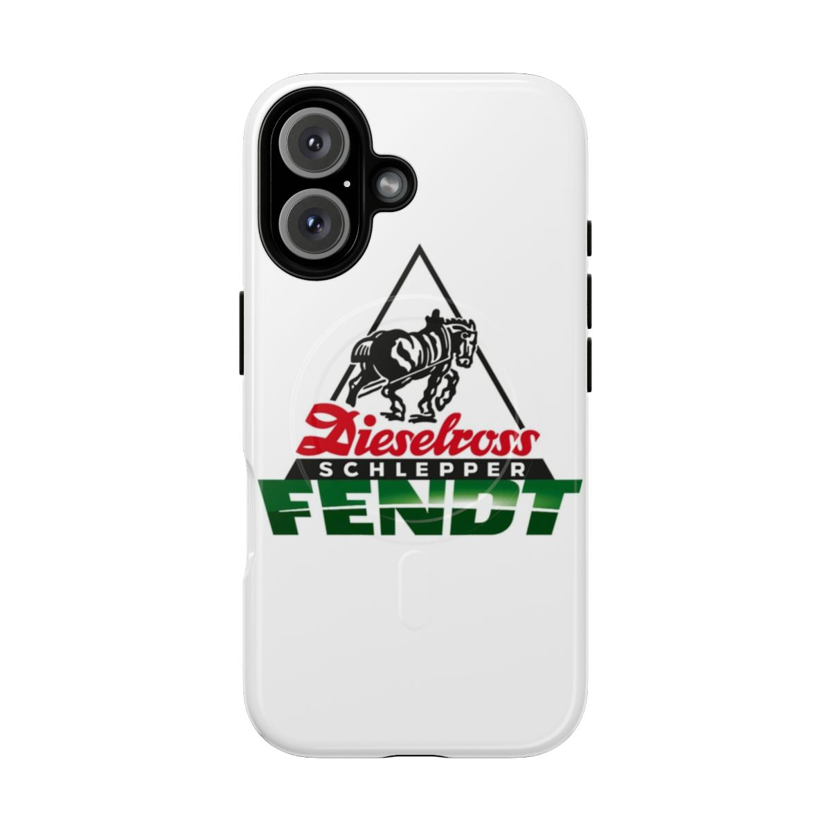 Tough phone case featuring a design inspired by German Fendt diesel tractors