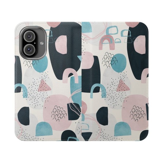 Vibrant abstract geometric pattern phone case cover in blue, pink, and minimal shapes.