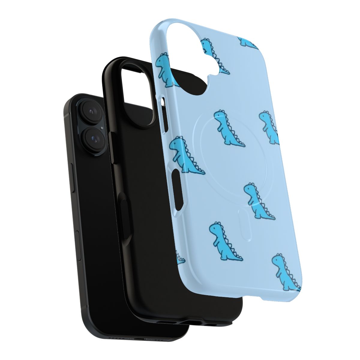 Stylish blue dinosaur magnetic tough phone case with a pastel blue and teal color scheme. - Layers