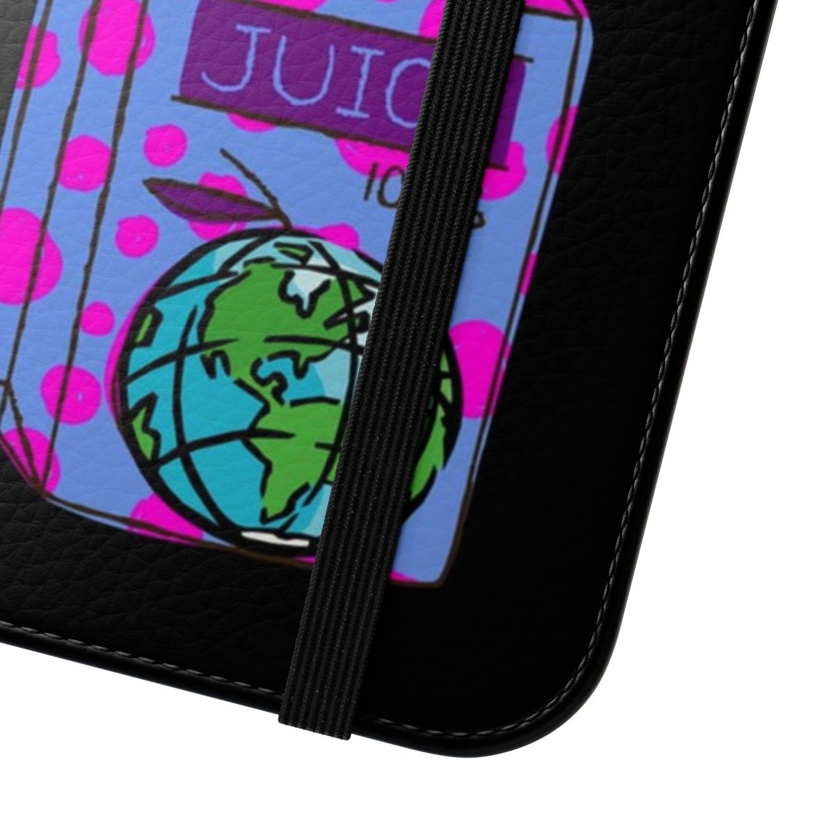 Flip phone case featuring a hip hop inspired design with a legend graphic and drinking straw - Close Up