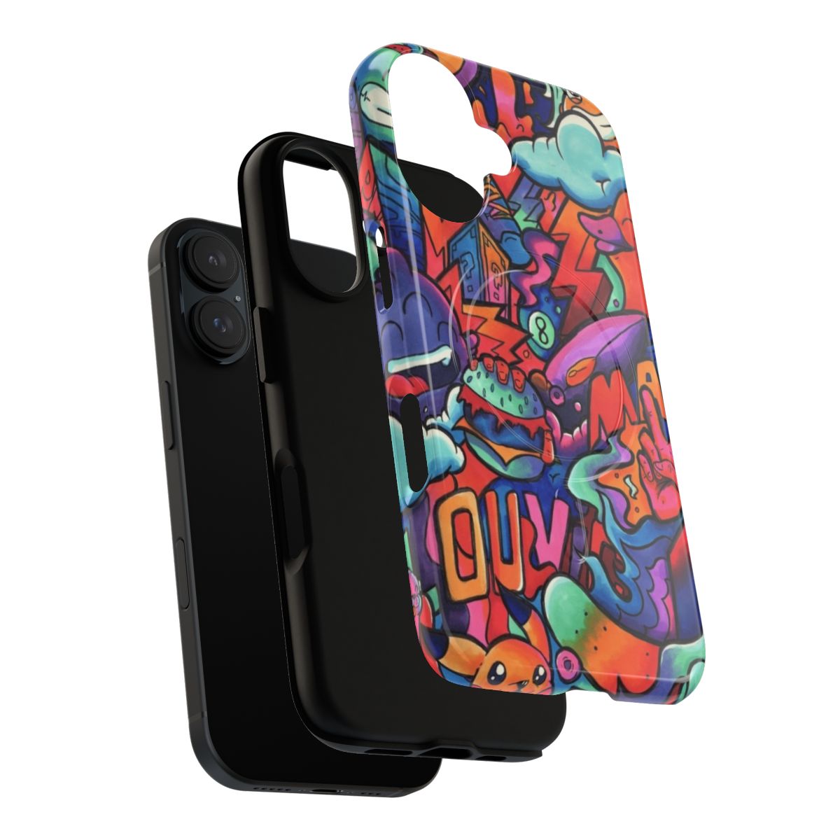 Colorful doodle art phone case with magnetic closure and tough design - Layers