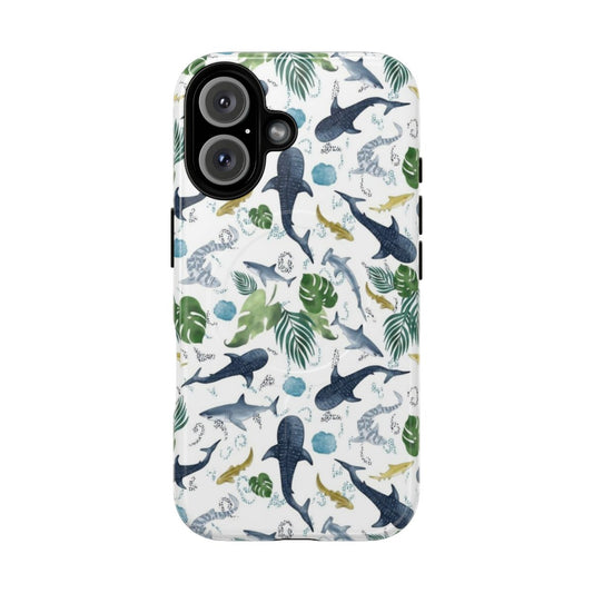 "Watercolor shark design on a protective phone case"