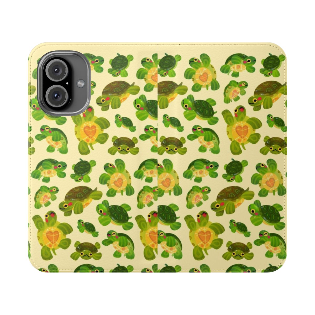 Pastel flip phone case featuring a cute and cheerful red-eared slider design