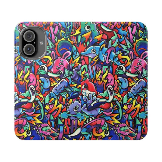 Vibrant copic marker doodle artwork in the style of Vexx on a phone case