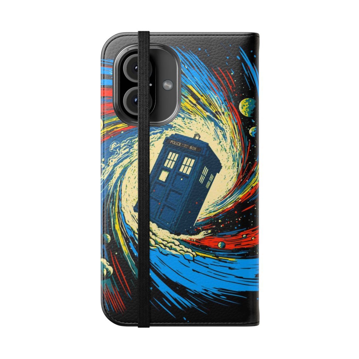 Artistic representation of a space and time vortex on a smartphone flip cover case - Folded Front