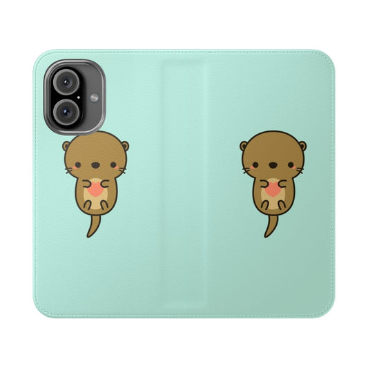 Cute cartoon otter phone case with heart design