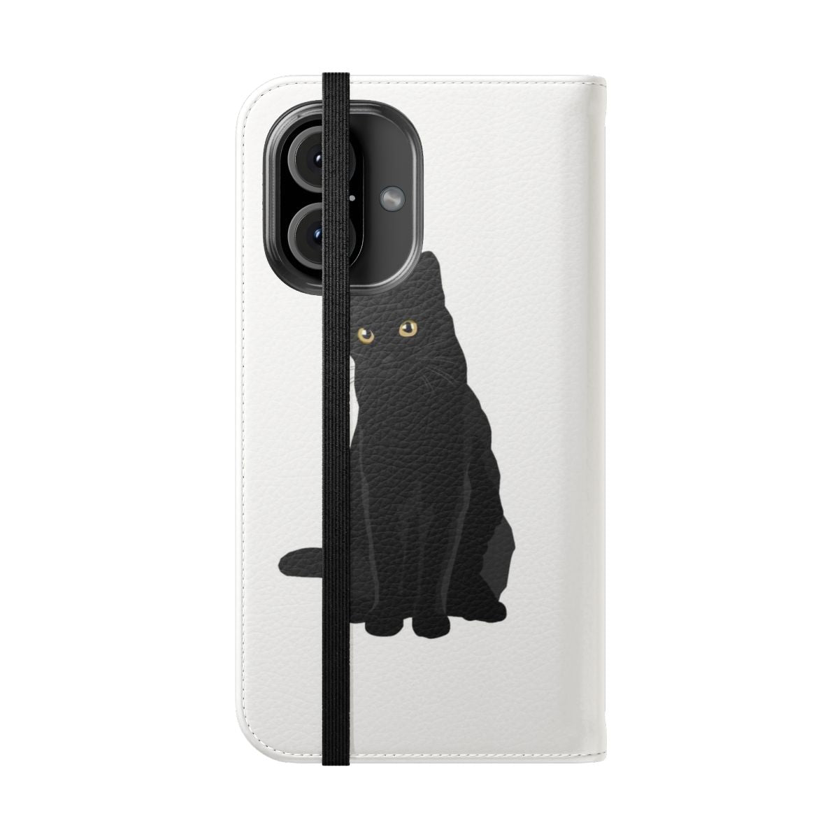 Sleek black cat phone case with elegant design - Folded Front