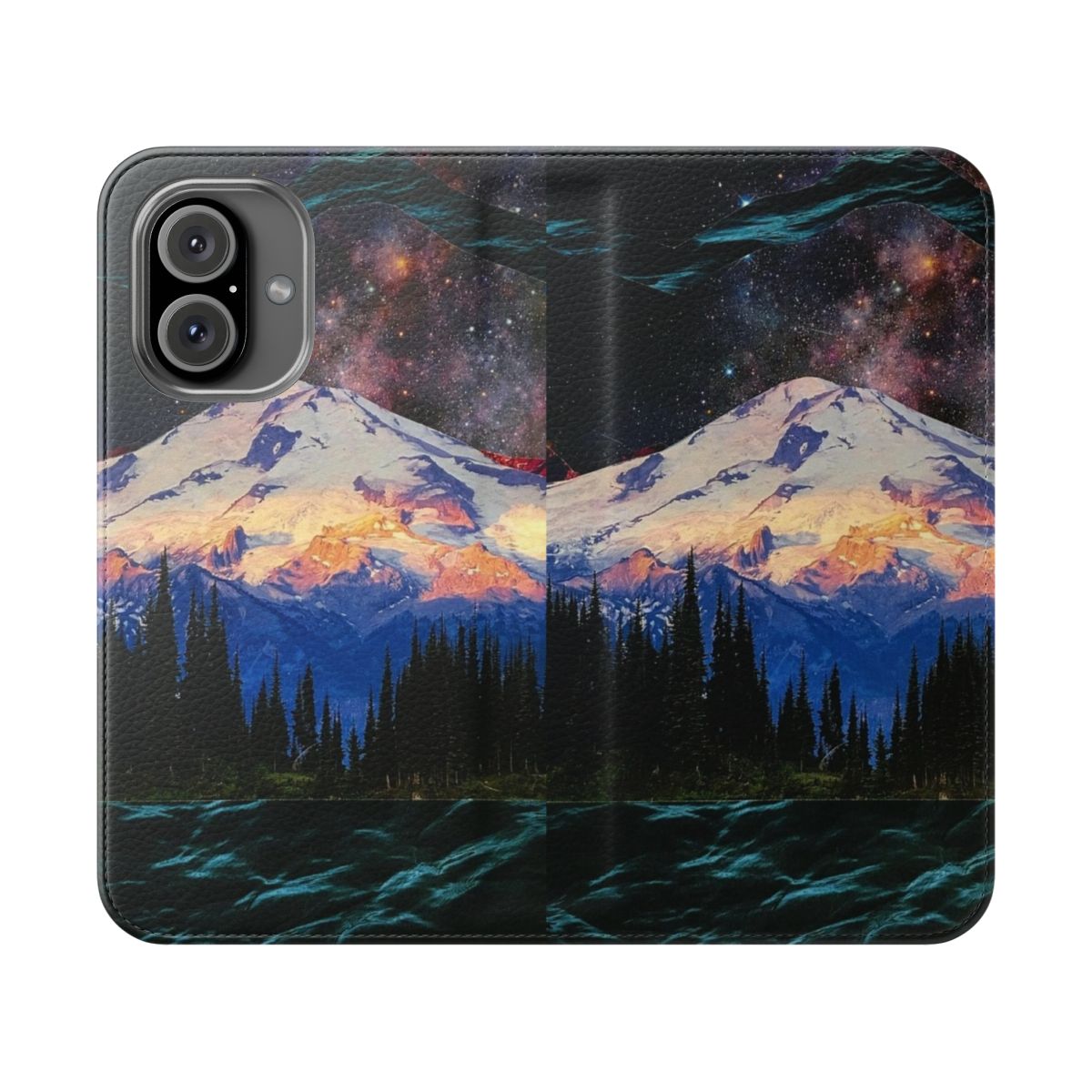 Surreal blue ridge mountains landscape with stars on a phone case cover