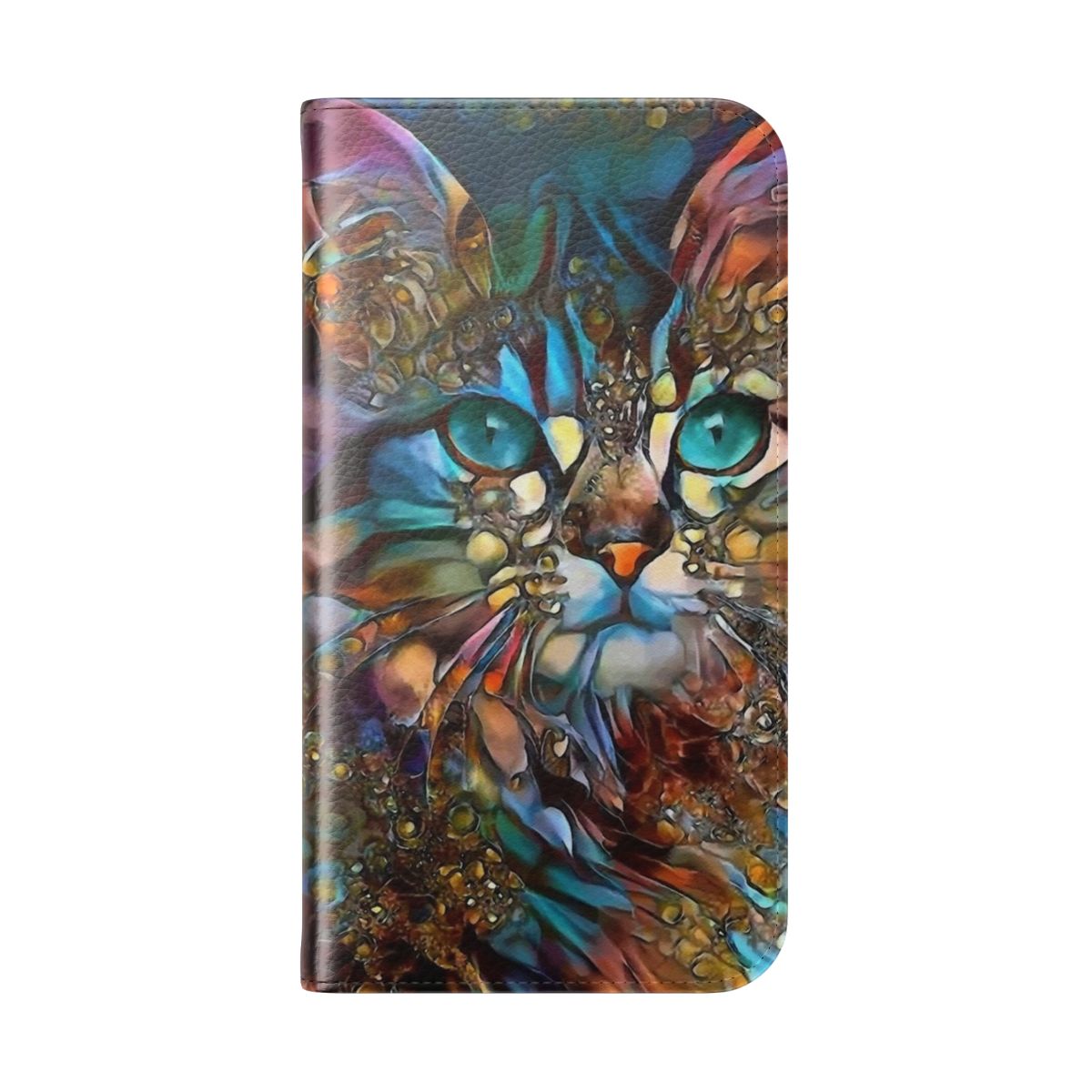 Cat themed flip cover phone case featuring whimsical paintings by artist Lea Roche - Folded Back