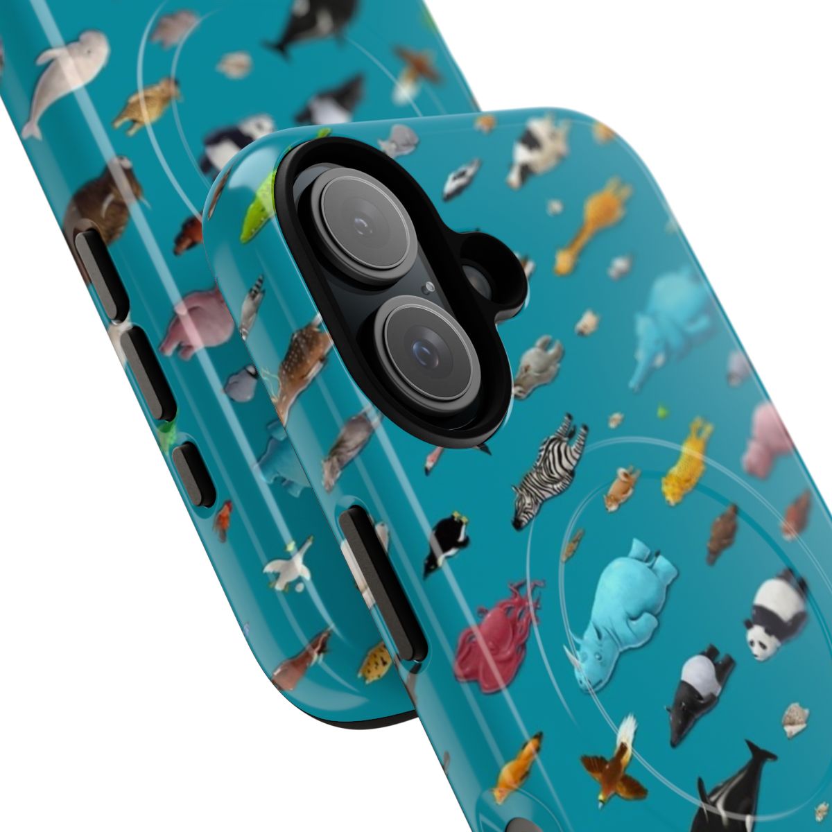 Colorful cartoon animal patterns on a magnetic tough phone case - Detail