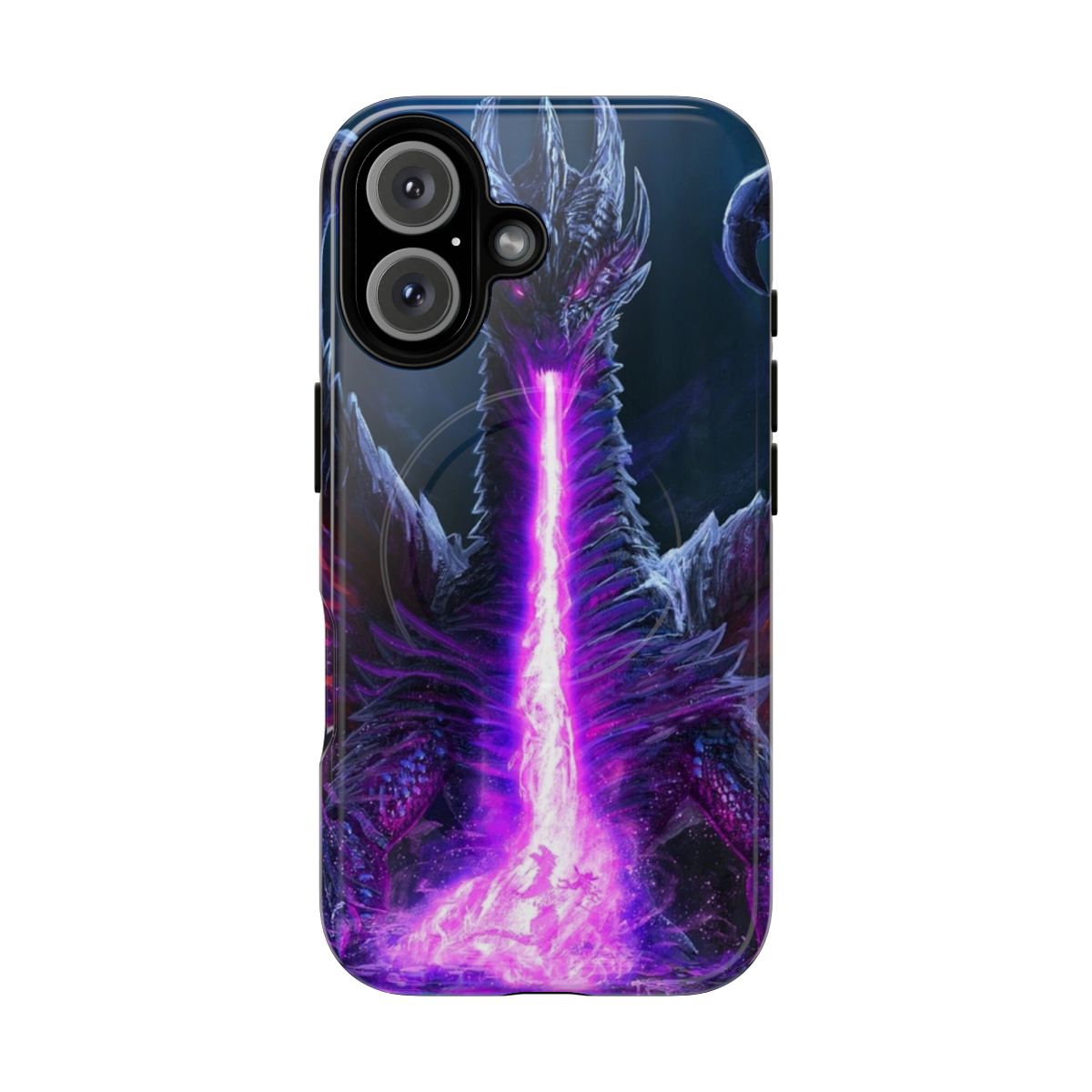 A tough and stylish phone case featuring a graphic of a fierce fire-breathing dragon.