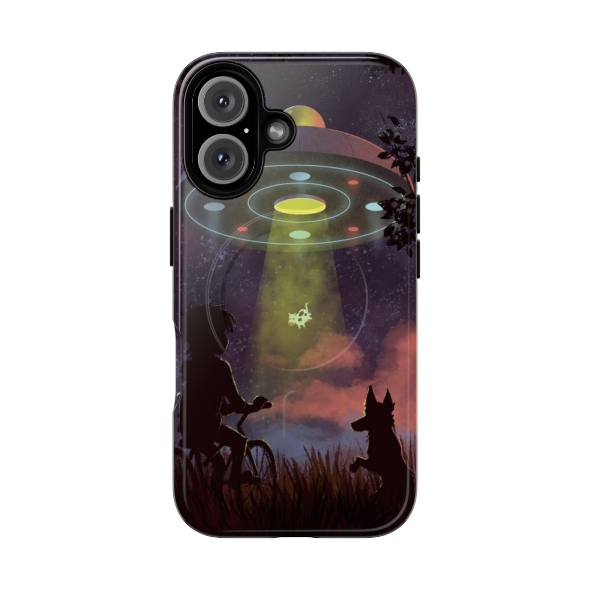 Magnetic tough phone case featuring a UFO sighting in a starry night sky.