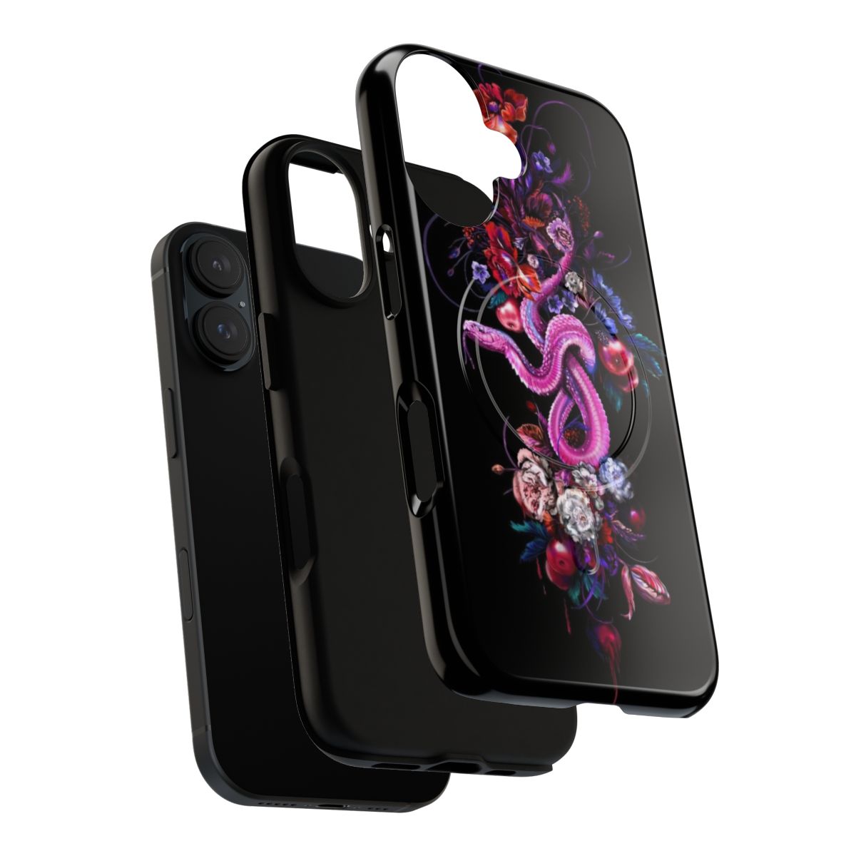 Magnetic tough phone case with a vibrant, biblical floral design inspired by the Eve and Apple of Paradise - Layers