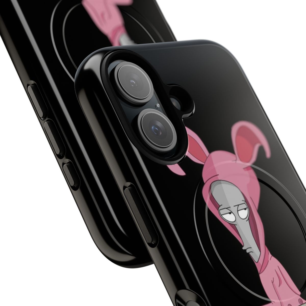 Magnetic tough phone case featuring a stylized illustration of an alien bunny character - Detail