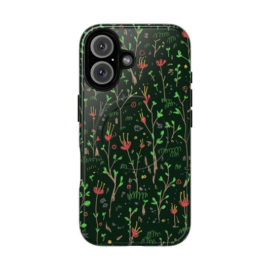 Woodland floor pattern phone case with magnetic closure