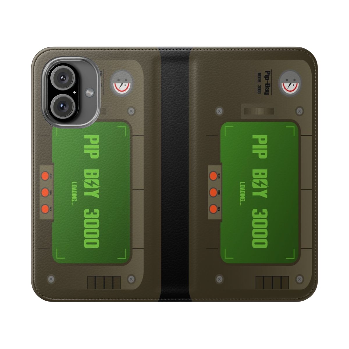 Fallout-themed flip cover phone case with Pip-Boy design