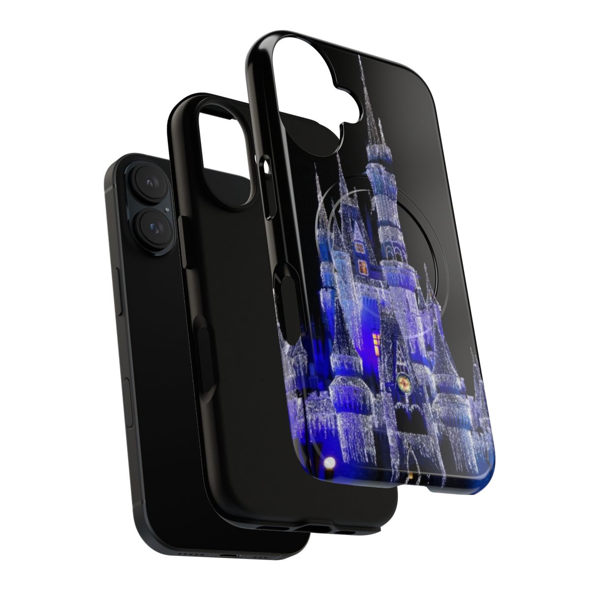 Magnetic tough phone case with blue and white lights reflecting off the Cinderella Castle at Walt Disney World in Orlando, Florida. - Layers