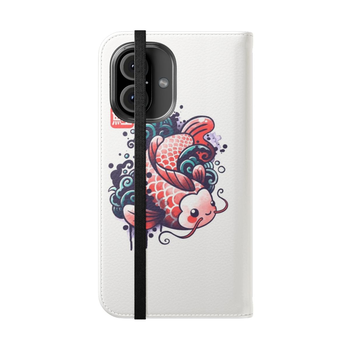 Vibrant watercolor painting of koi carp fish on a smartphone flip cover case - Folded Front