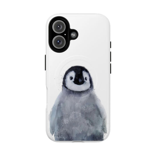 Magnetic tough phone case featuring a cute penguin portrait