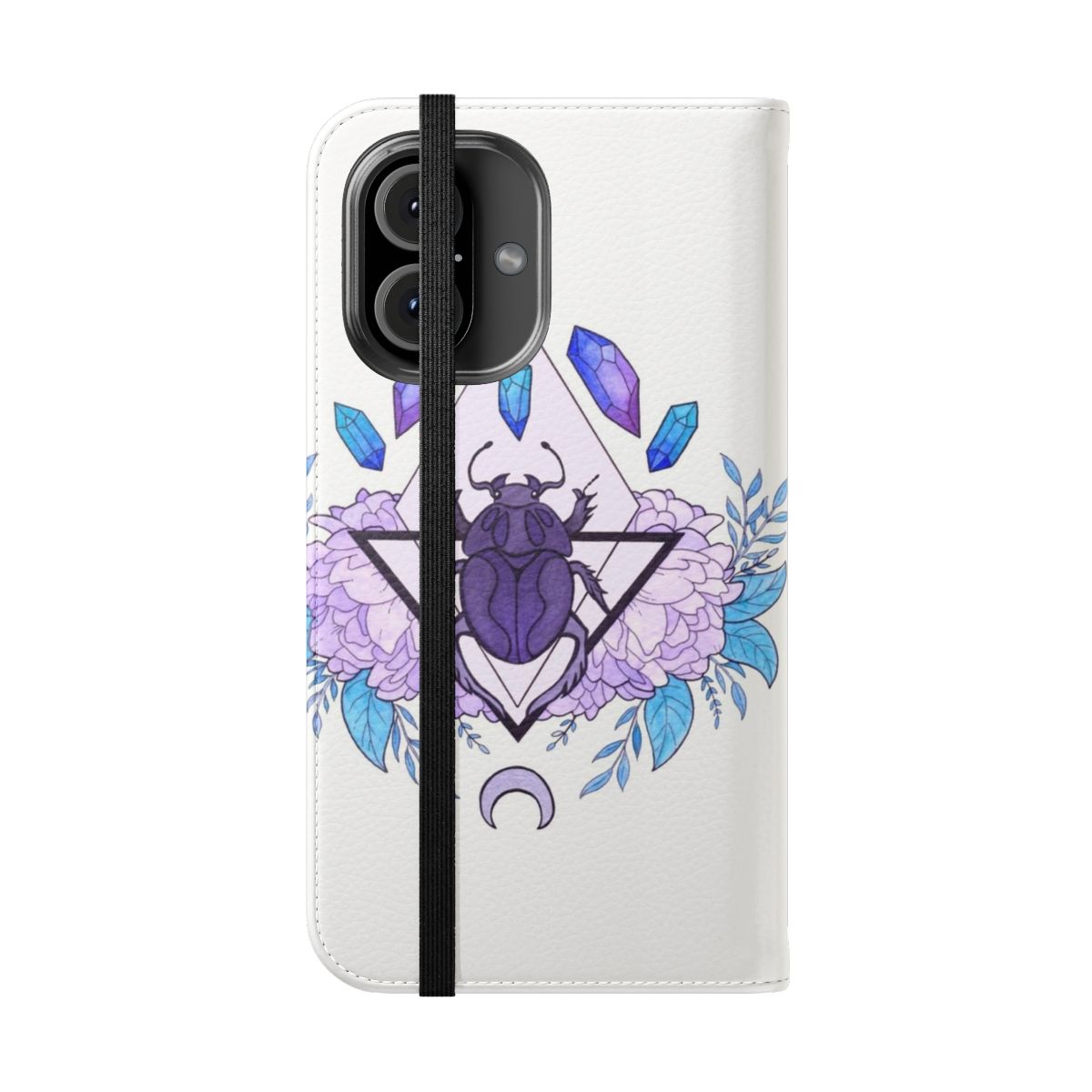 Nikury Flip Cover Phone Case with Scarab Queen Design - Folded Front