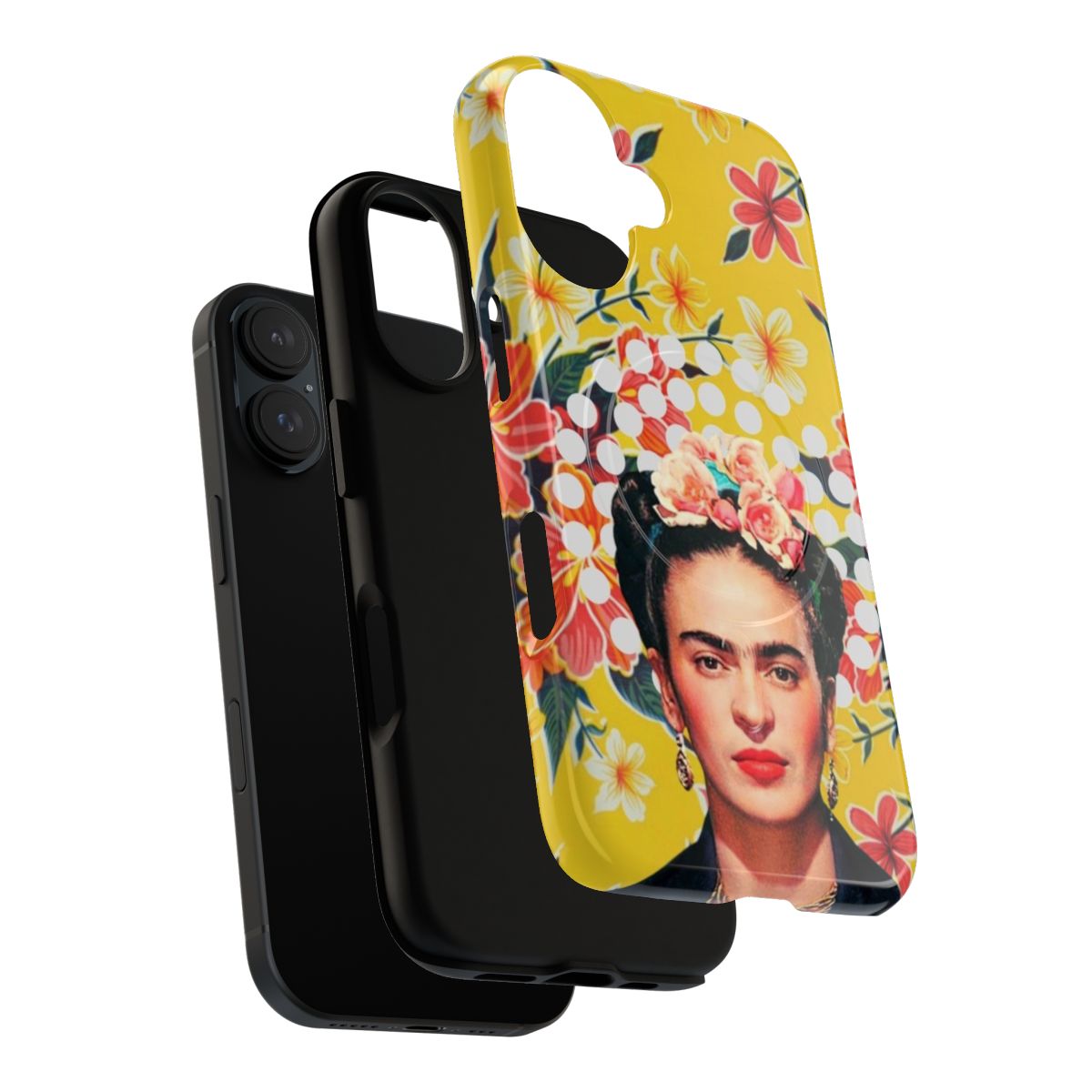 Colorful floral phone case featuring Frida Kahlo portrait - Layers