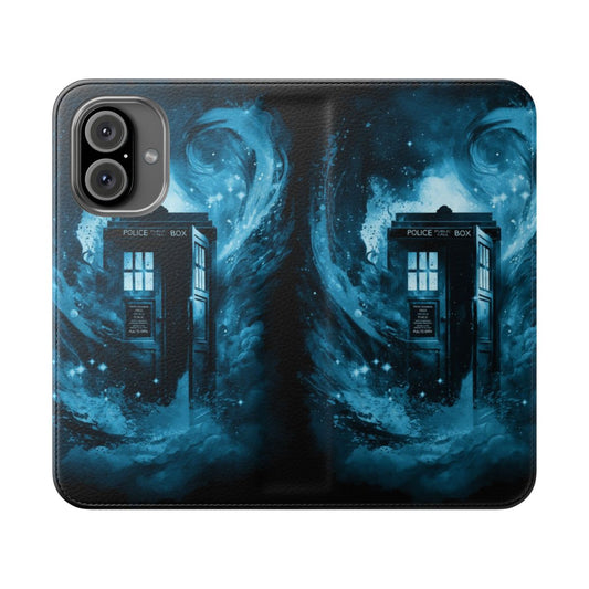 A vibrant blue abstract design flip cover phone case, perfect for sci-fi and pop culture enthusiasts.