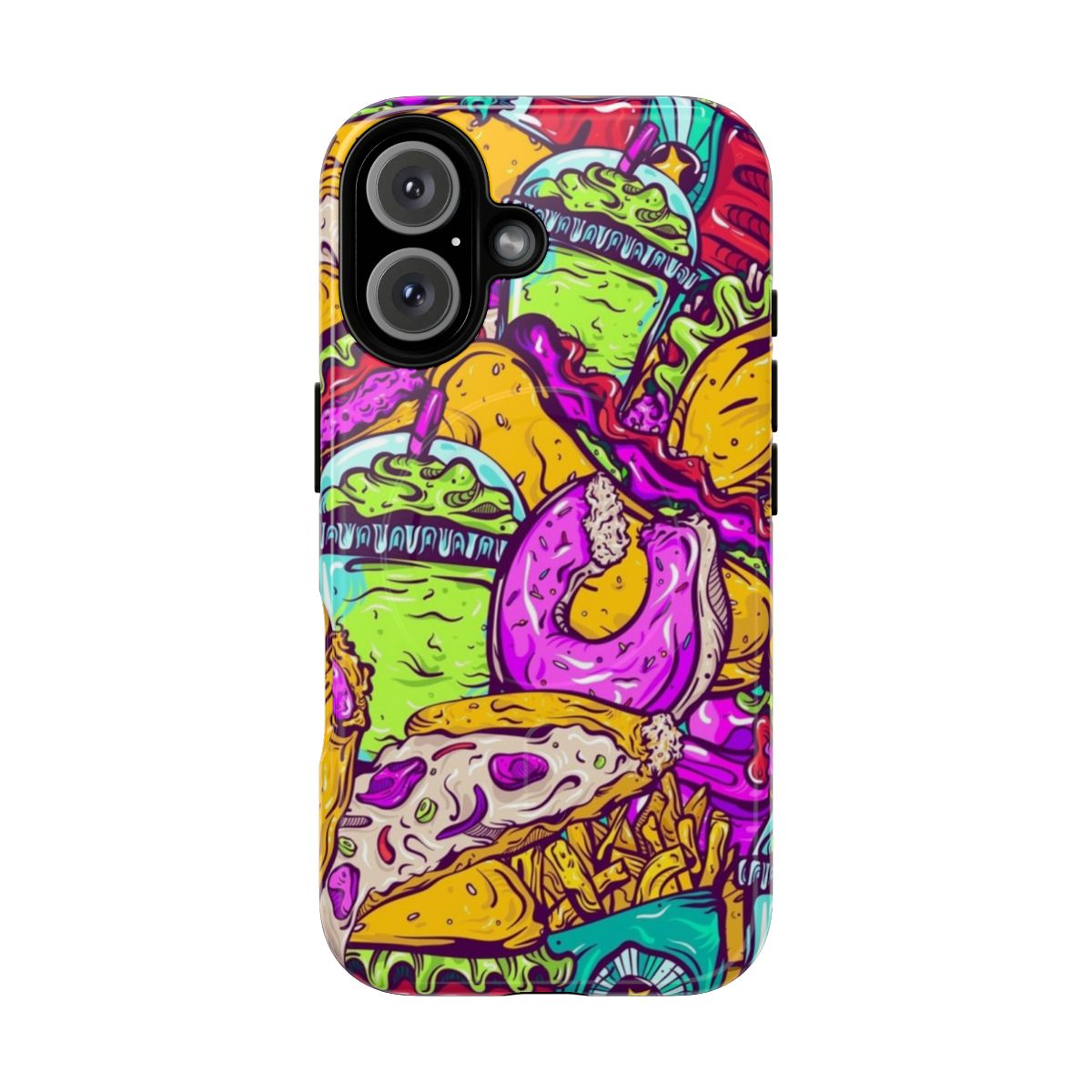 Colorful fast food themed phone case with magnetic and protective design