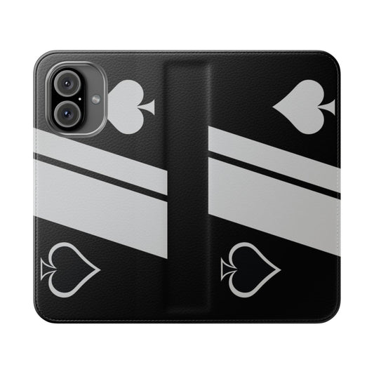 Destiny-inspired phone case with black and white striped Ace of Spades design