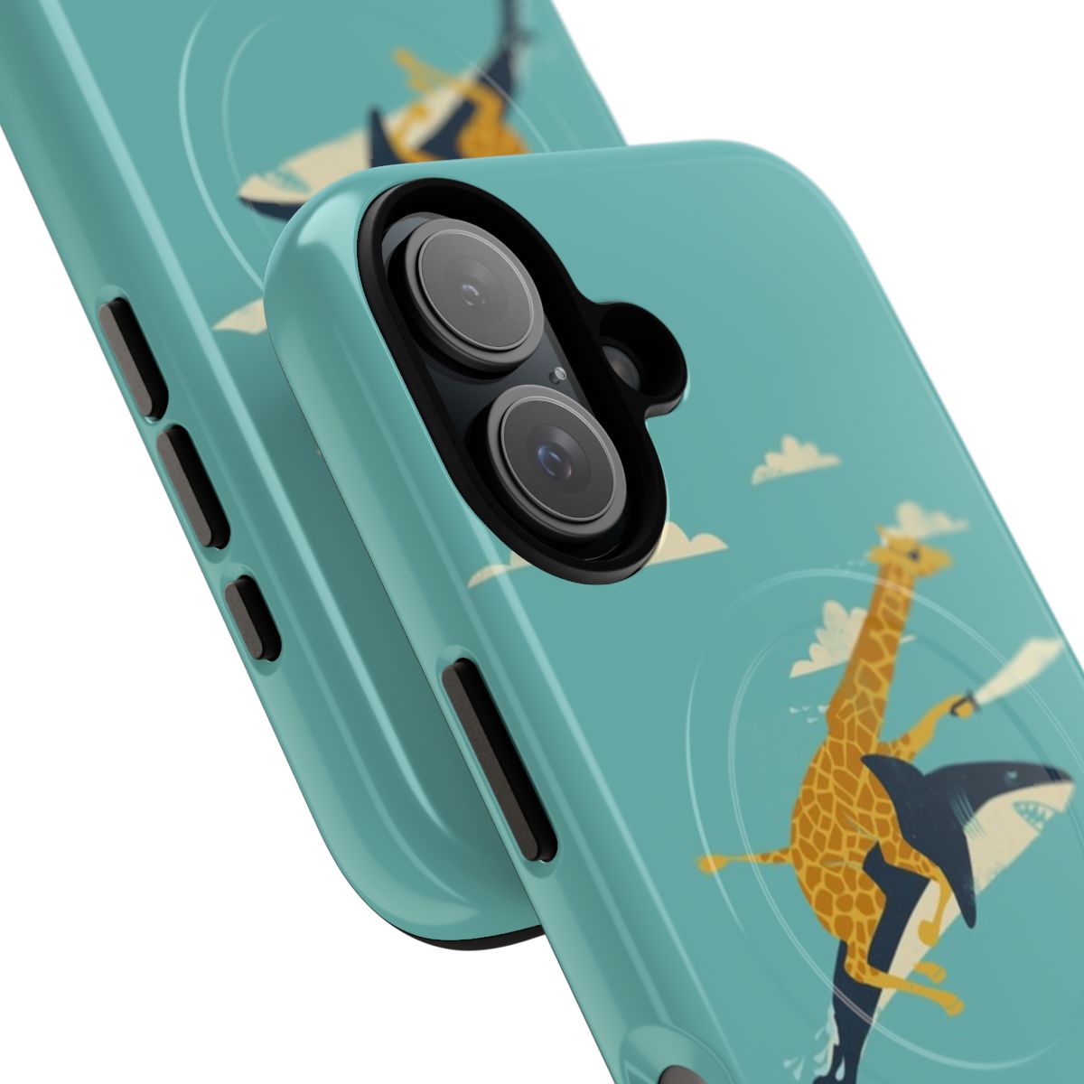 Durable magnetic tough phone cases with giraffe, shark, and eyepatch designs - Detail