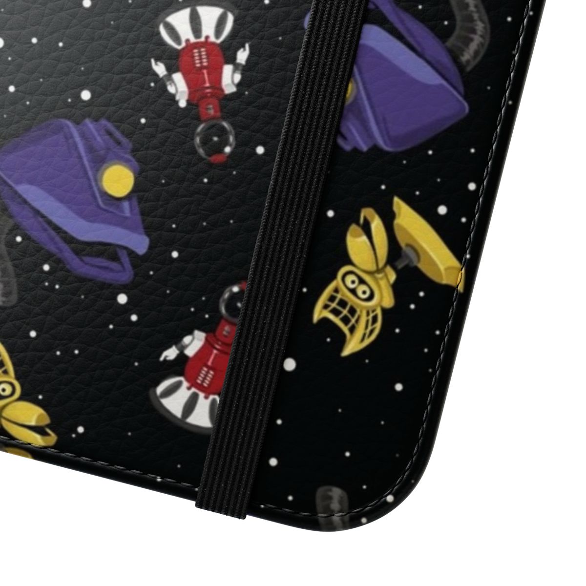 A flip cover phone case featuring characters from the popular sci-fi series "Mystery Science Theater 3000". - Close Up