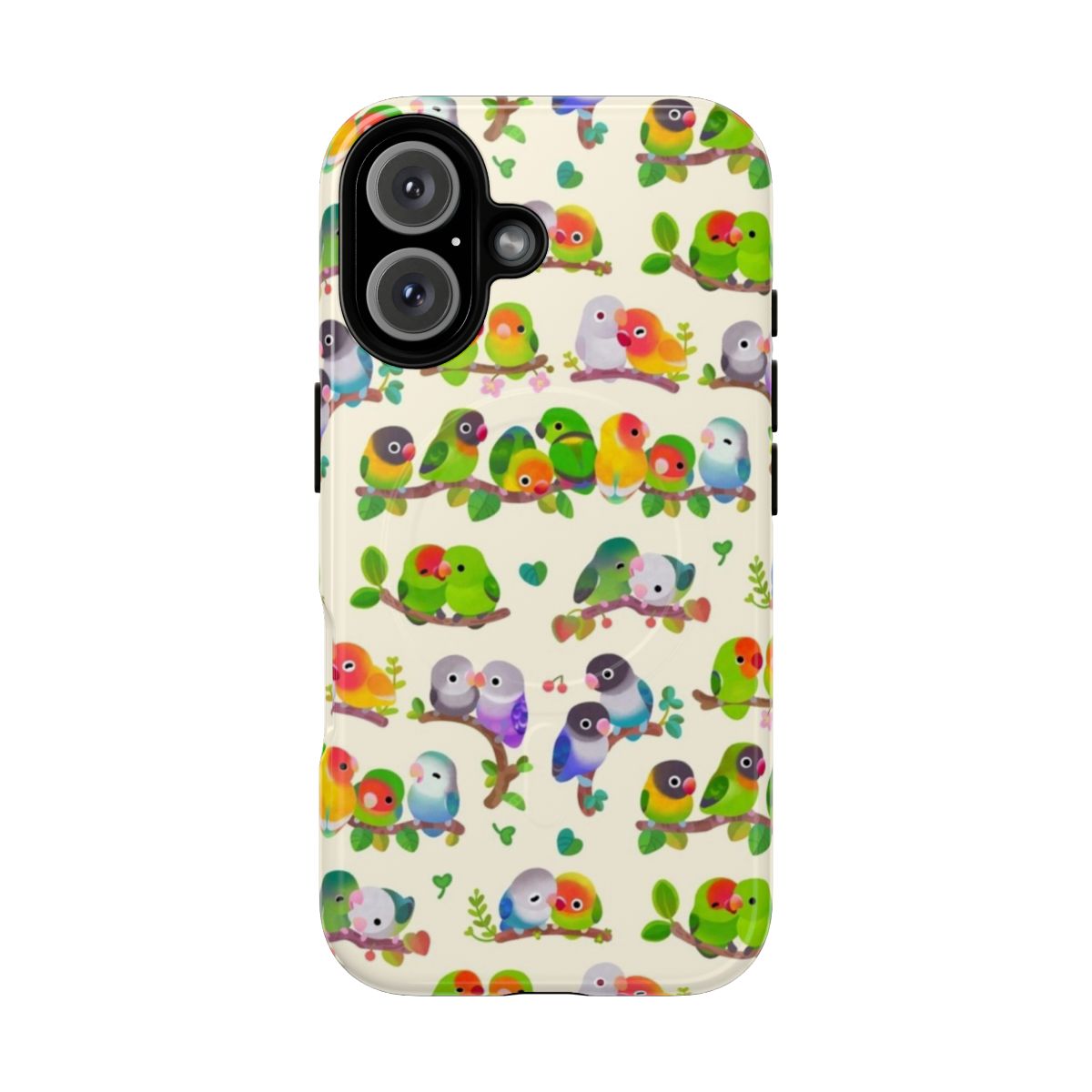 Pastel-colored lovebird bird illustration on a tough magnetic phone case