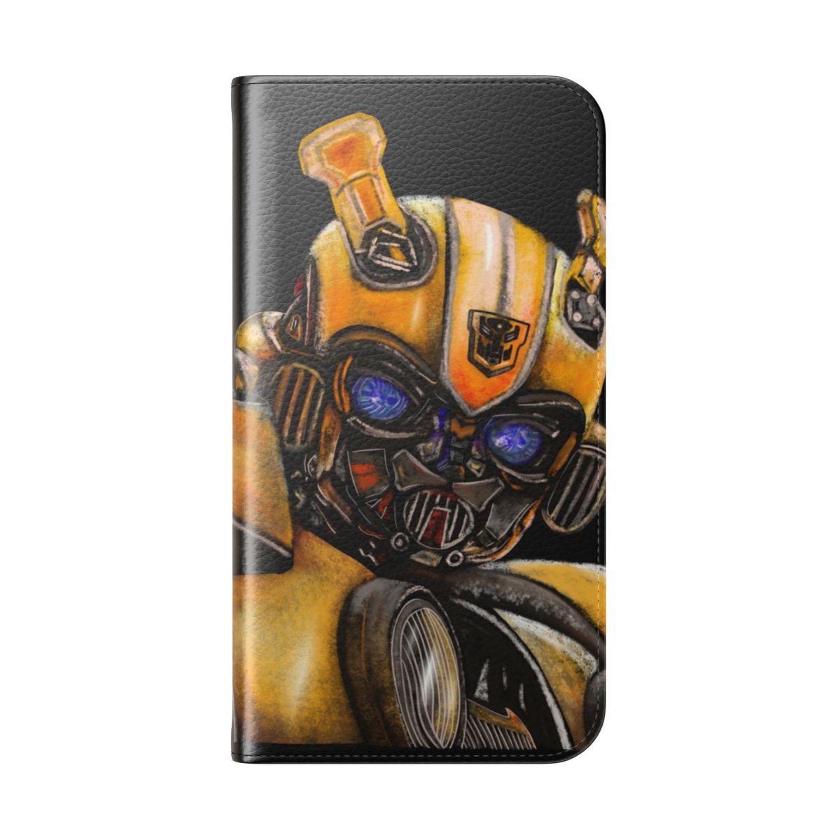 Bumblebee-themed flip cover phone case with digital illustration design - Folded Back