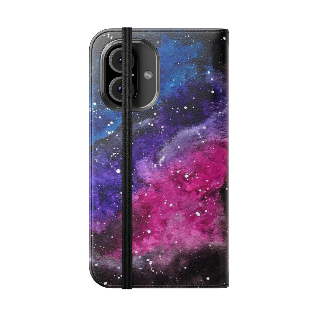 Vibrant bisexual pride-themed phone case with a watercolor galaxy design - Folded Front