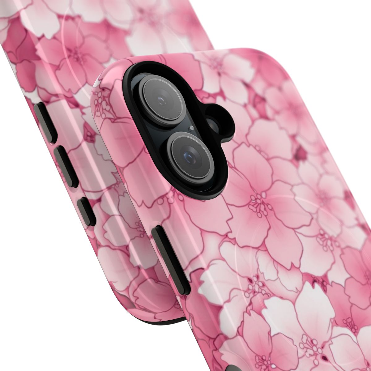 A stylish phone case featuring delicate sakura cherry blossom petals in a pastel color palette. - Detail