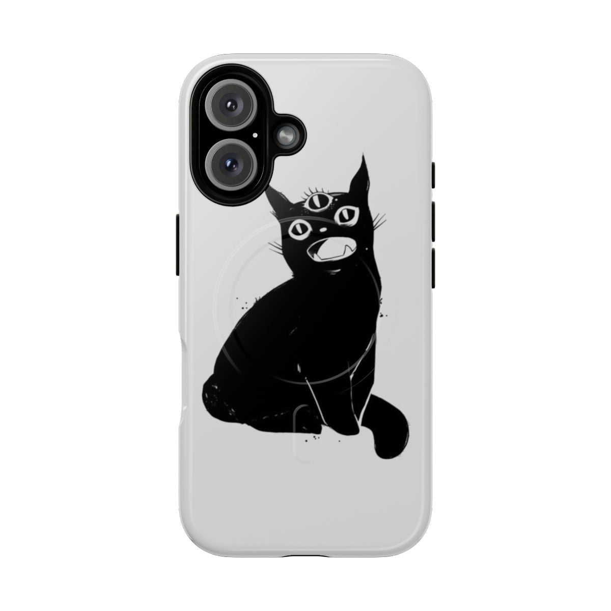 Unique black cat phone case with a third eye design, perfect for goth and anime fans.