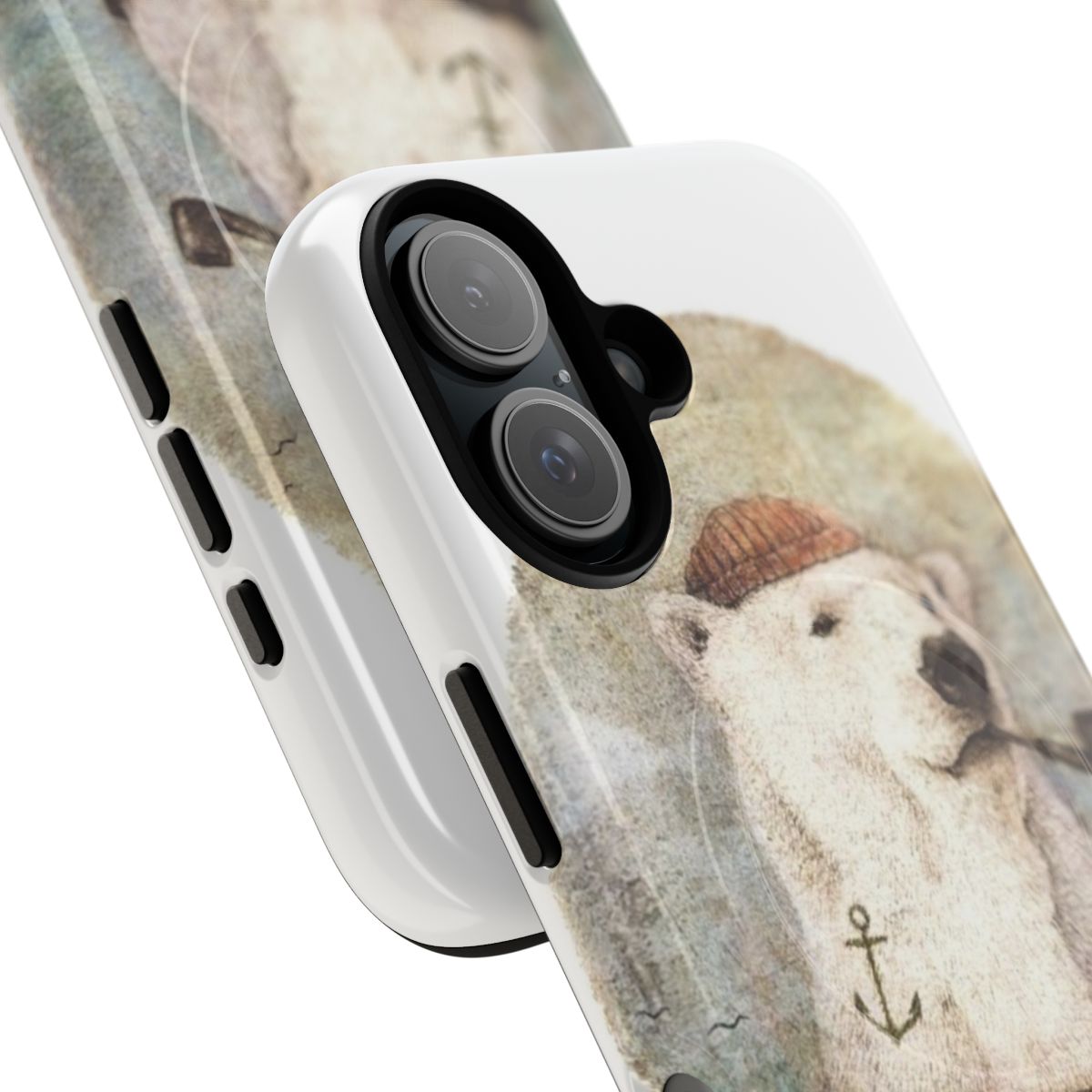 Vintage-style illustration of a polar bear on a magnetic phone case - Detail