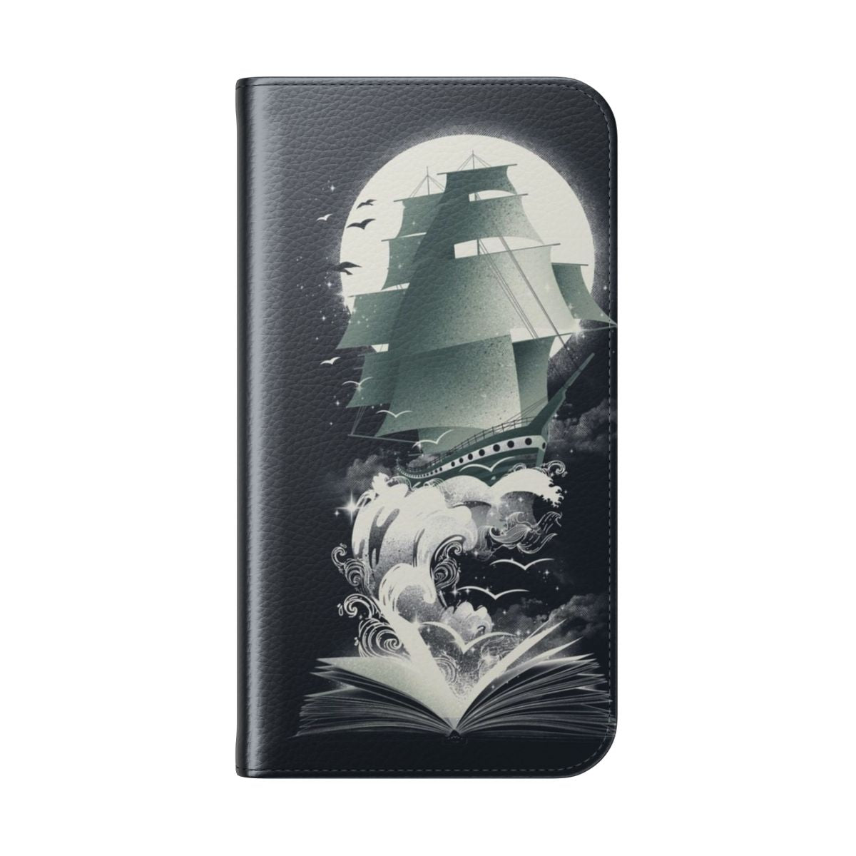 Flip phone case with a book-inspired nautical adventure design - Folded Back