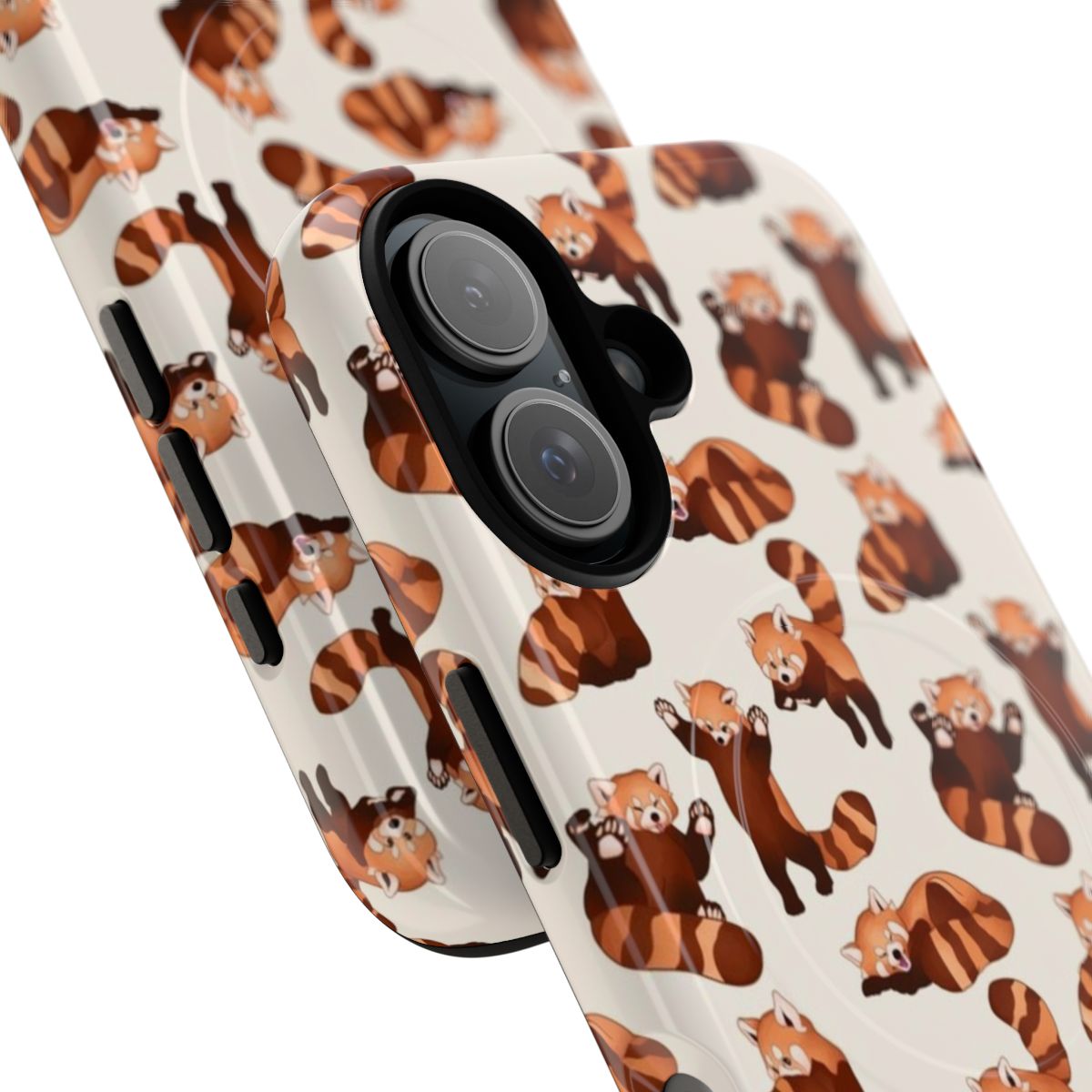 Vibrant red panda pattern on a tough, protective smartphone case - Detail