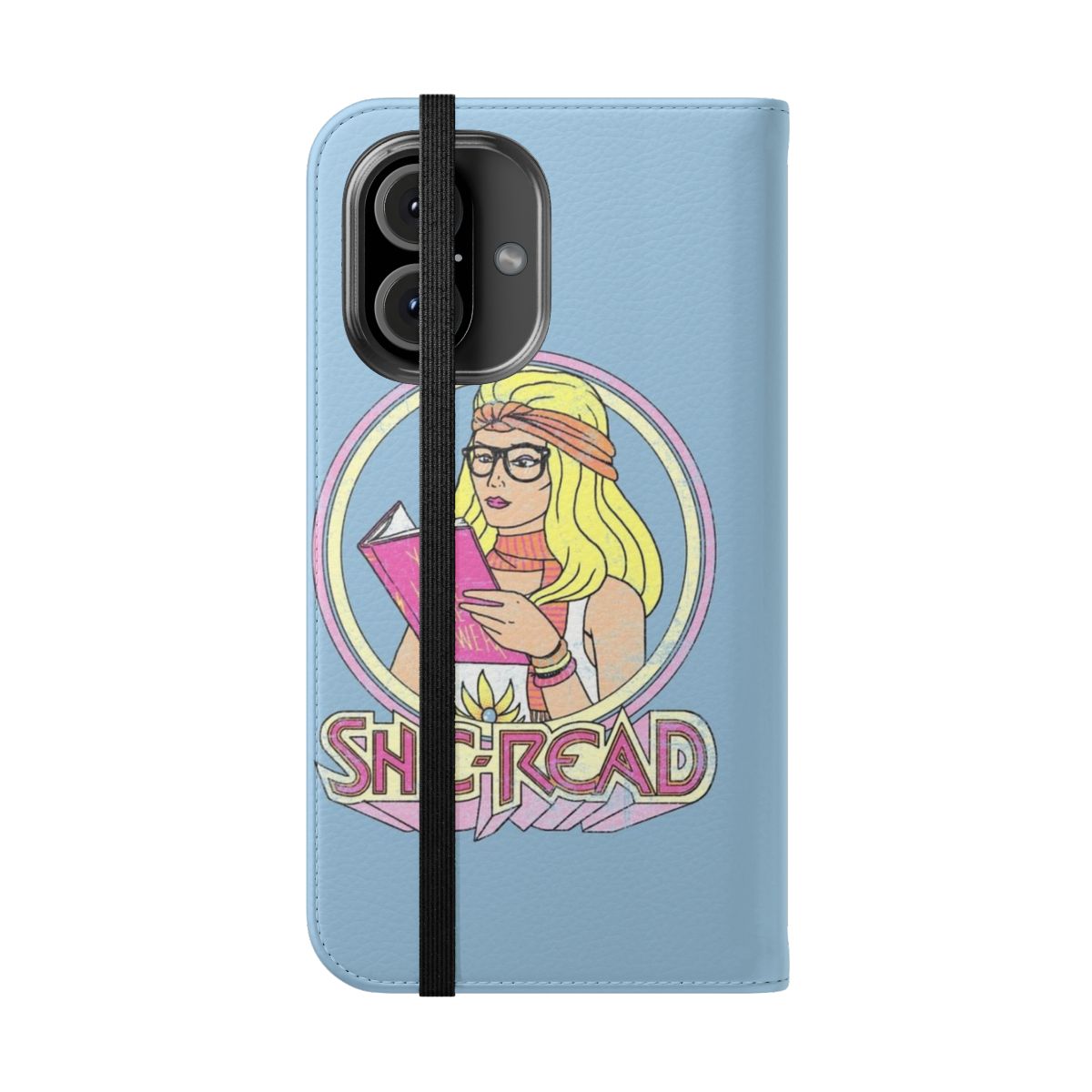 A retro-style flip cover phone case with a reading and education-themed design, perfect for bookworms and literary enthusiasts. - Folded Front