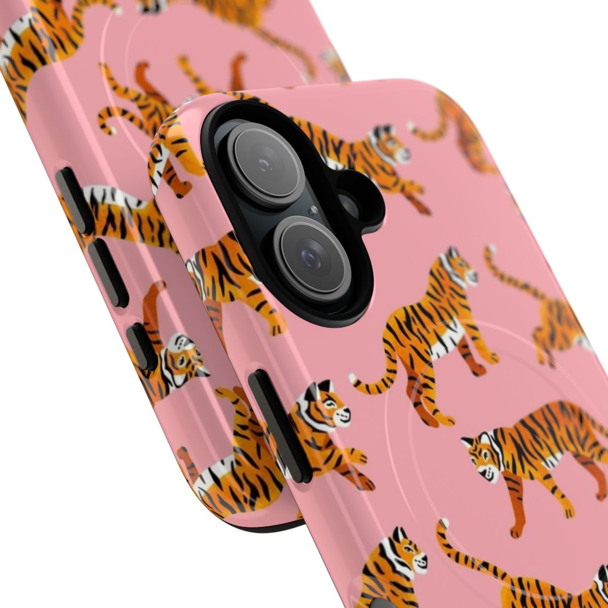 Soft pink phone case with a bold tiger pattern design - Detail