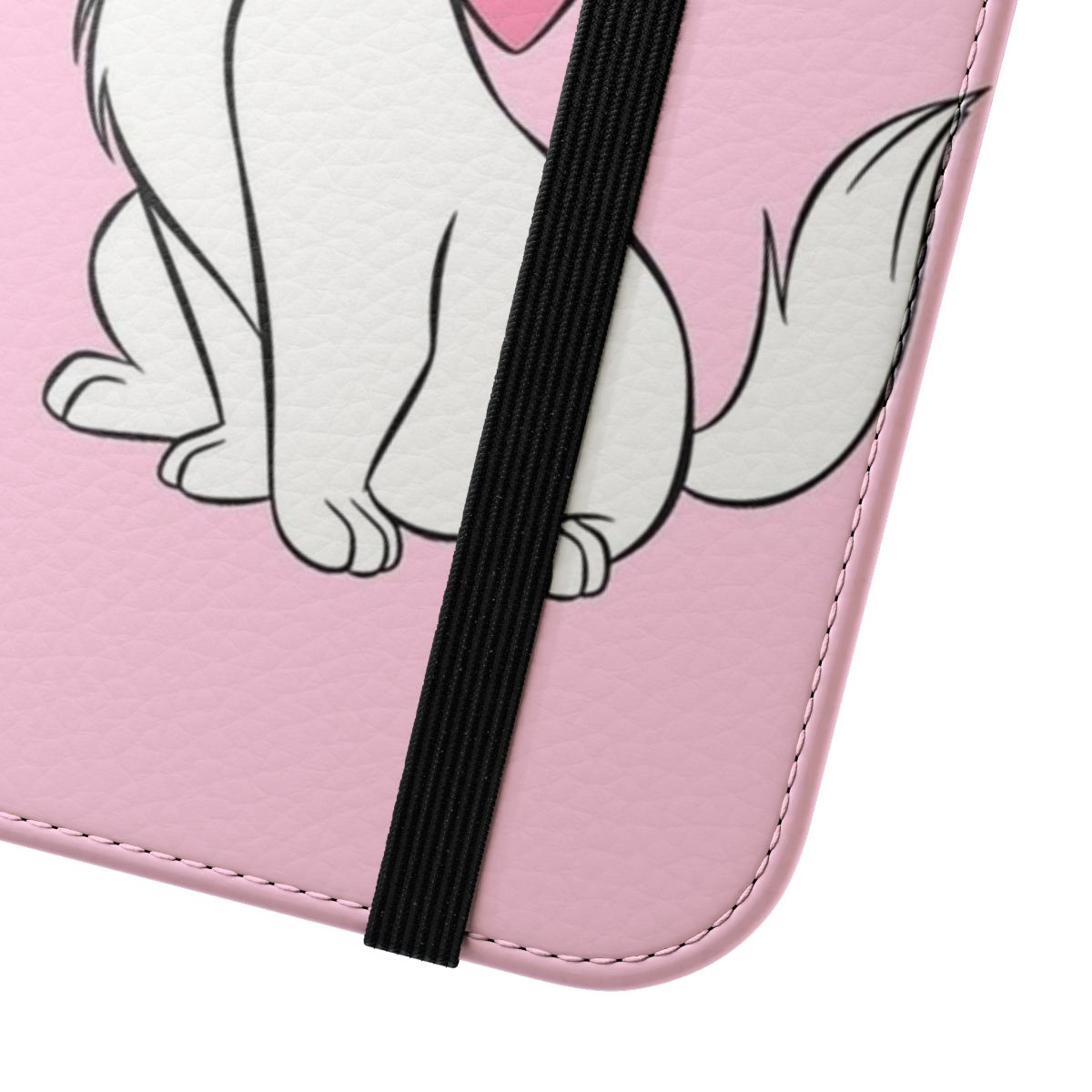 Cute cartoon cat character Marie from Aristocats on a pink and yellow flip cover phone case - Close Up