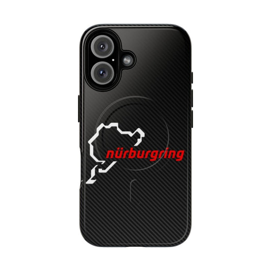 Carbon fiber-styled phone case with Nürburgring circuit design